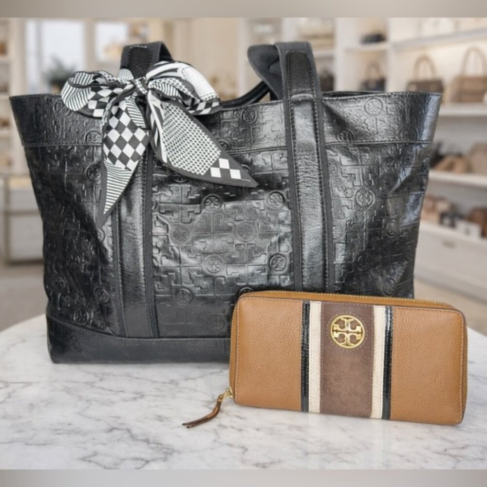 Tory Burch Embossed Tote Bag & Wallet set